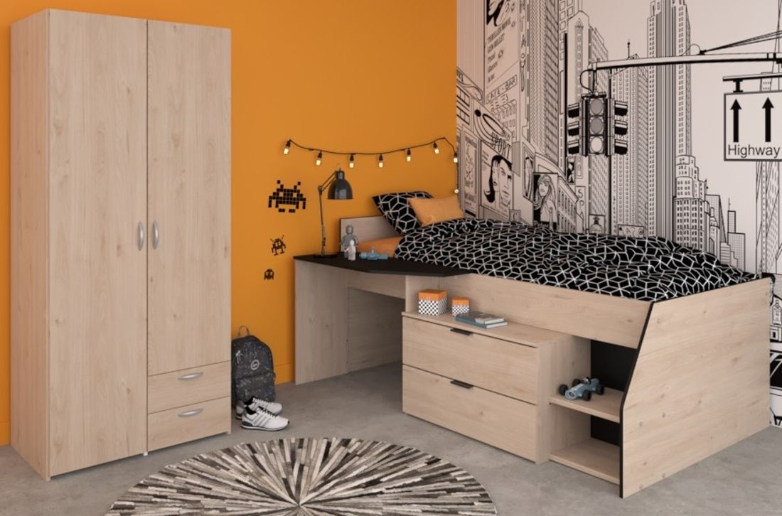 Parisot Kinderzimmer und Jugendzimmer Milky in Eiche und schwarz Set 2-tlg.