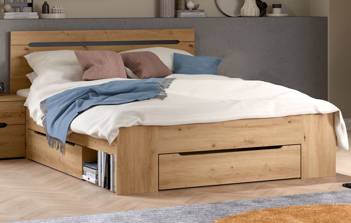 Bett Cooper in Eiche und grau Liegefläche 140 x 200 cm