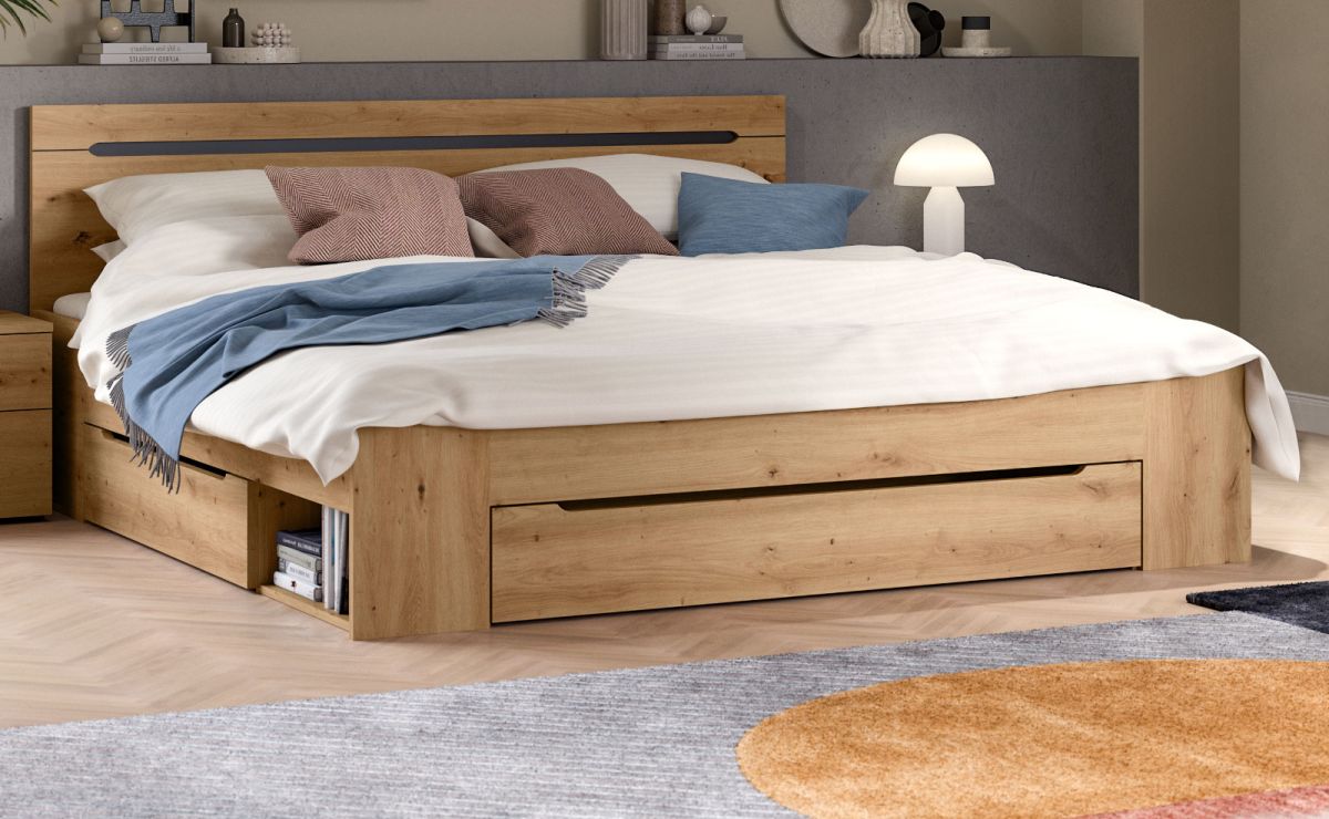 Bett Cooper in Eiche und grau Liegefläche 180 x 200 cm