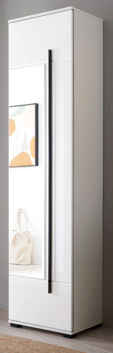 Schuhschrank mit Spiegel Design-D in weiß Hochglanz 50 x 200 cm