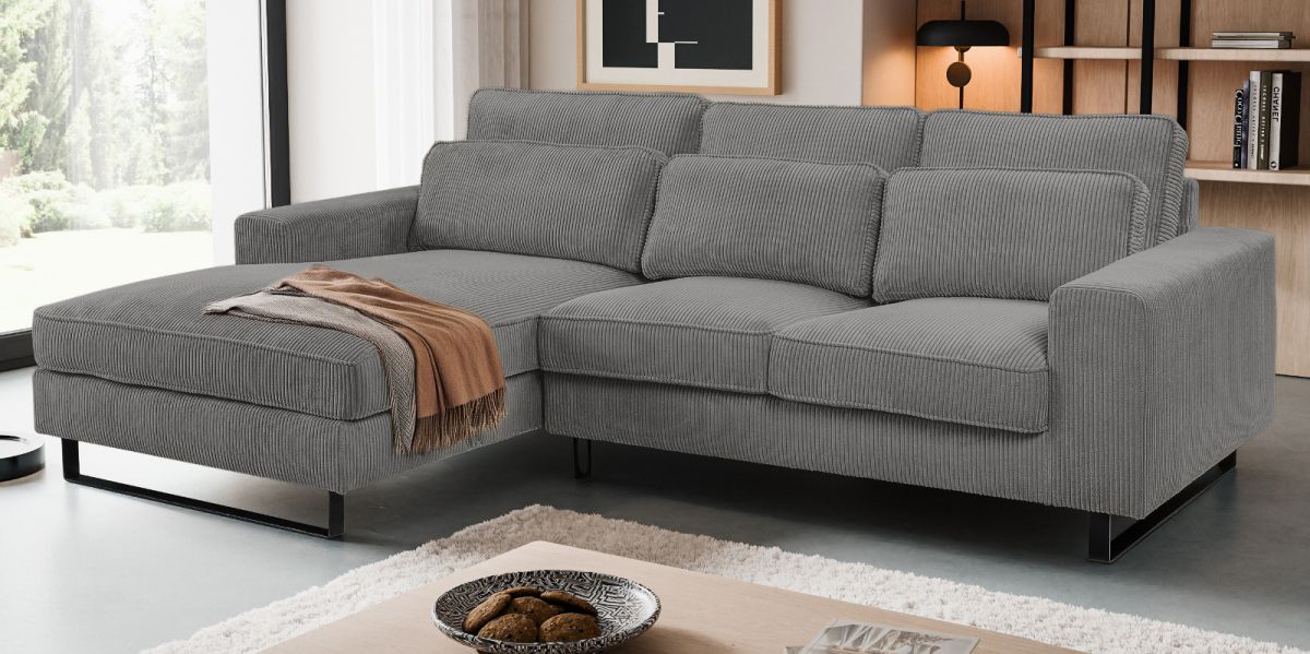 Sofa Valero in grau Cord L-Form 276 cm