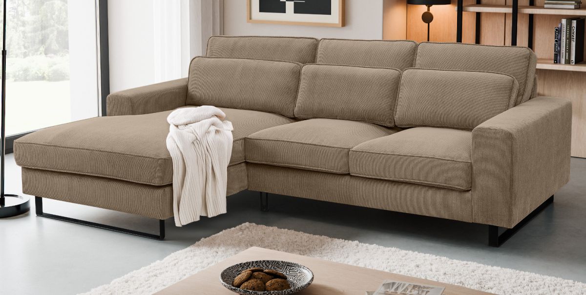 Sofa Valero in braun-beige Cord L-Form 276 cm