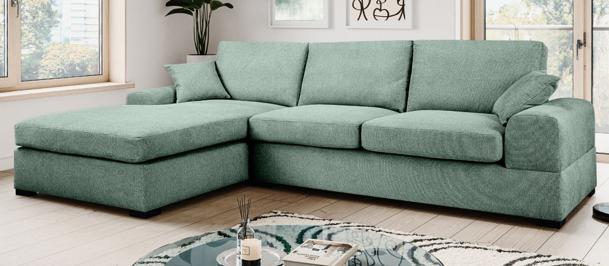 Sofa Novana in petrol L-Form 308 x 186 cm