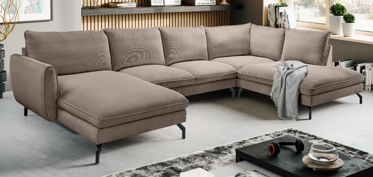 Sofa Palma in braun-beige Cord U-Form 202 x 361 cm