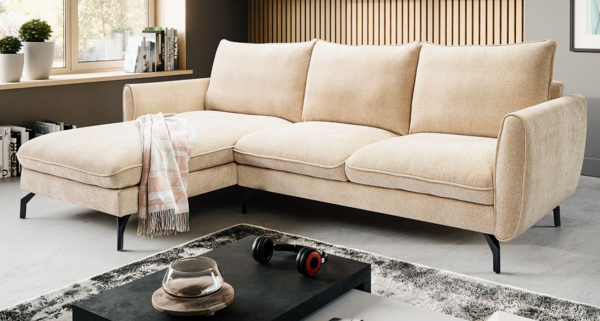 Sofa Palma in beige L-Form 259 x 167 cm
