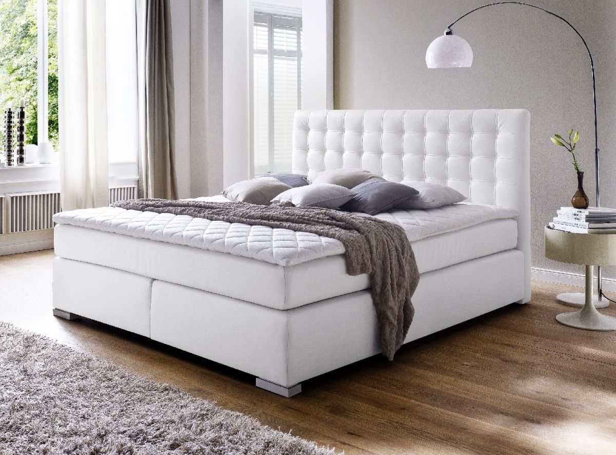 Boxspringbett Isabelle 180 x 200 cm weiß 5-Gang Bonell und 7 Zonen Tonnentaschenfederkern