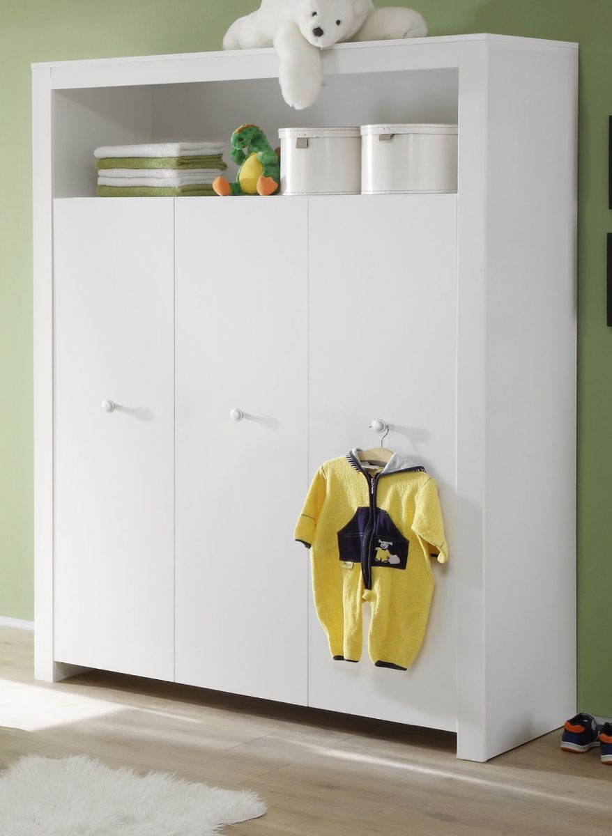Babyzimmer Kleiderschrank Olivia weiß 130 cm 3-türig