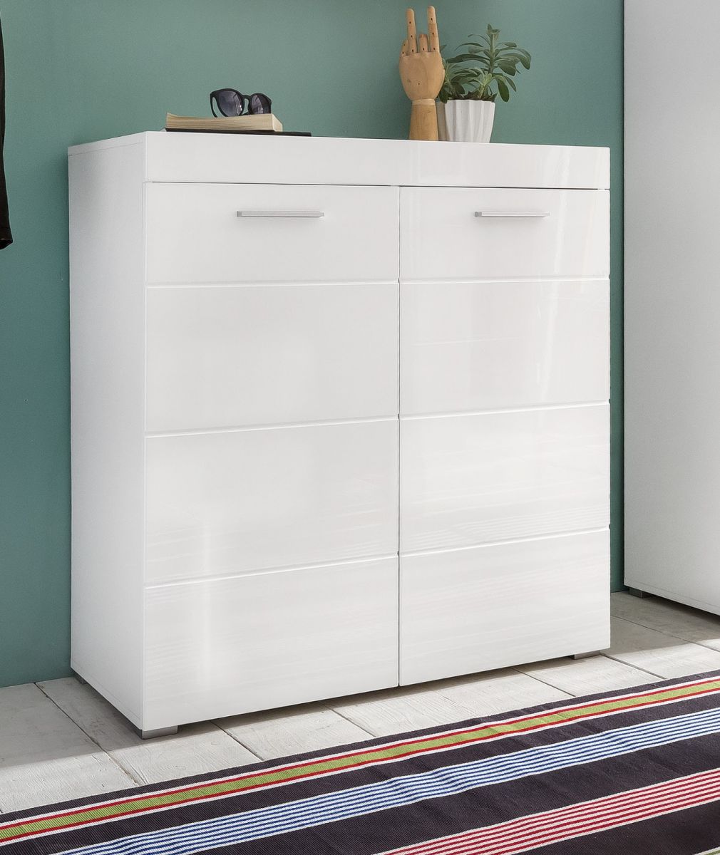 Schuhschrank Kommode Amanda weiß Hochglanz 91 x 97 cm