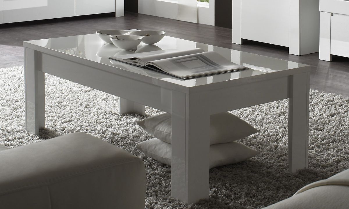Couchtisch weiss echt Hochglanz Lack Italien 122 x 45 cm Livorno