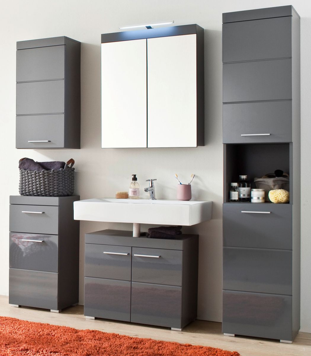 Badmöbel Amanda Hochglanz grau 5-teilig 163 cm