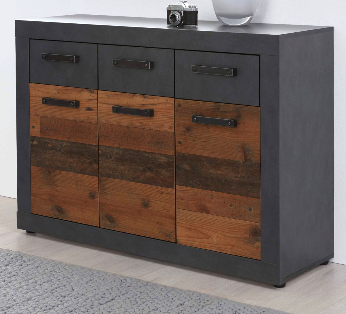 Sideboard Indy in Used Wood Shabby und Matera grau 117 cm