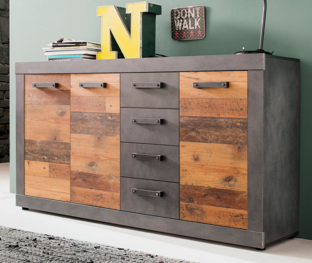 Sideboard Indy in Shabby und Matera grau 151 cm