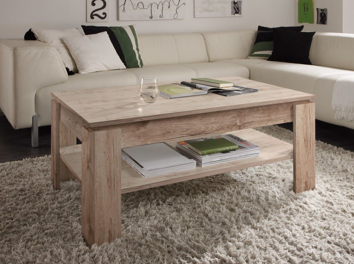 Couchtisch in Eiche San Remo Sand 110 x 47 cm Holztisch mit Ablage