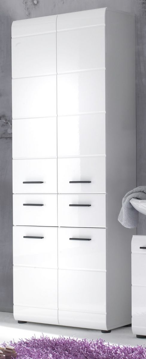 Badezimmer: Hochschrank 'Skin' Hochglanz weiß (60x182 cm)