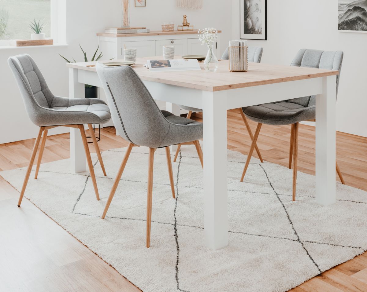 Esstisch Vestland weiß und Eiche ausziehbar 160 - 215 cm