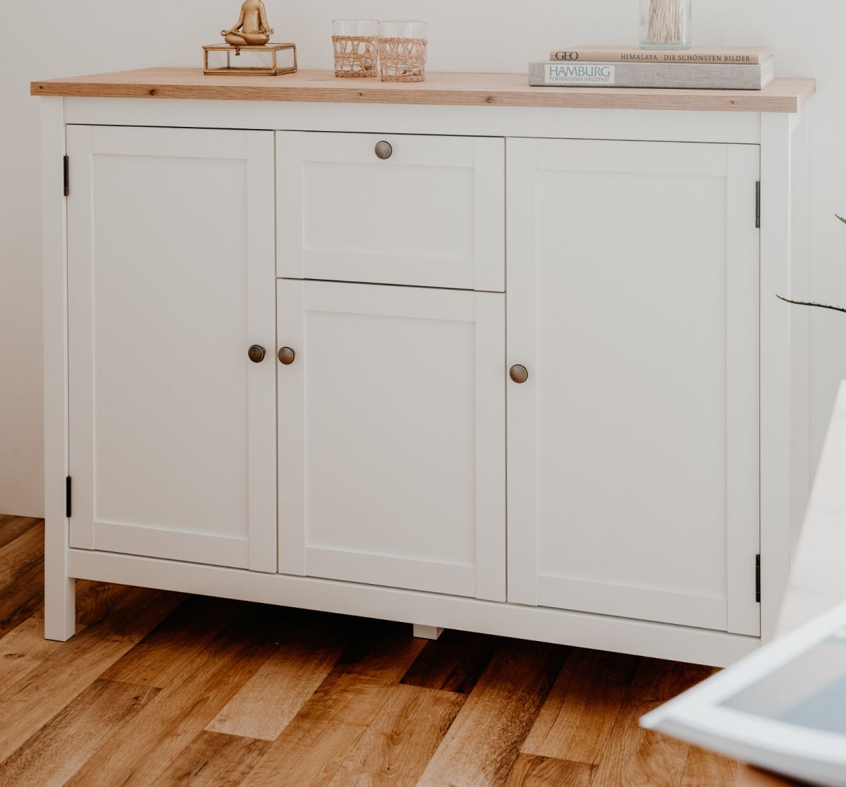 Sideboard Vestland weiß und Eiche 120 x 90 cm