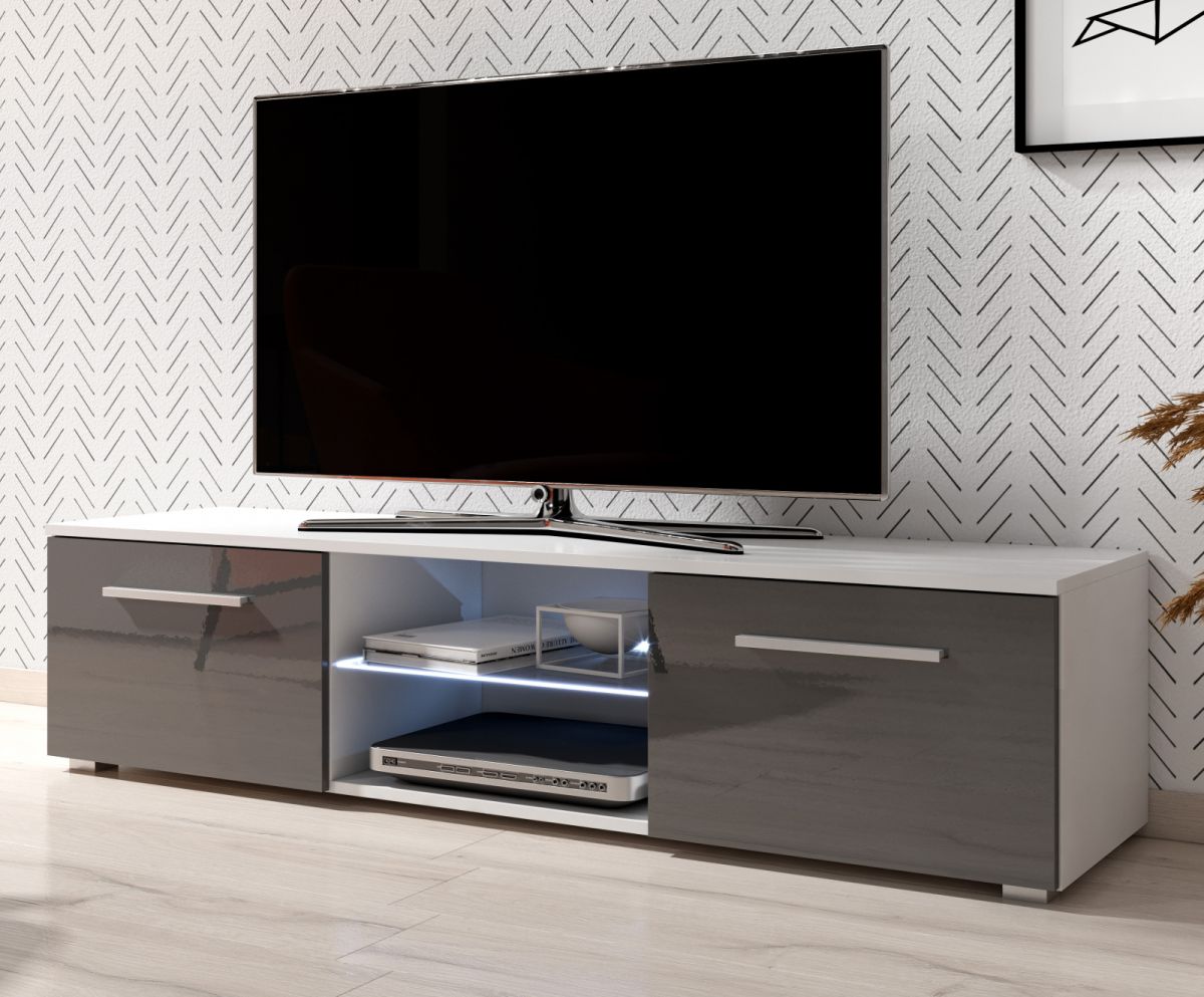 TV Lowboard 'Earth' in grau Hochglanz und weiß mit LED Beleuchtung 140 x 36 cm