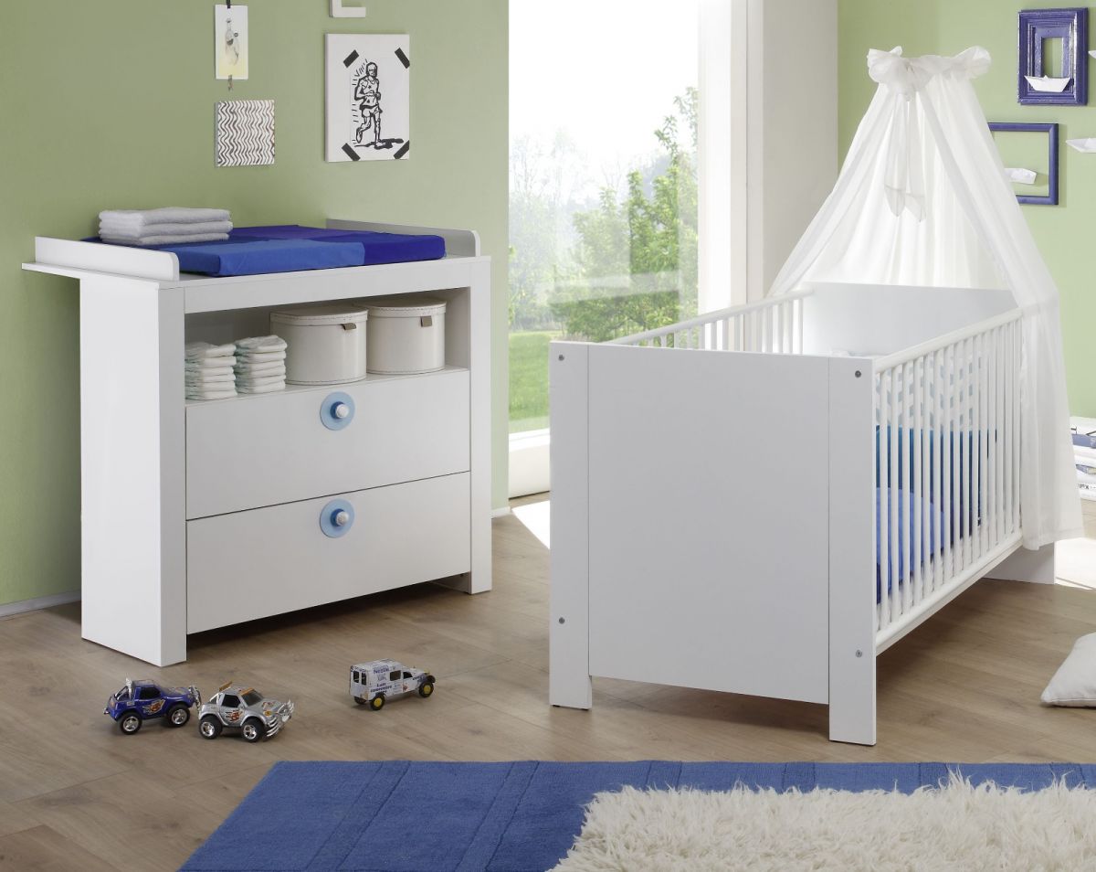 Babyzimmer komplett Set weiß und blau 2-teilig Olivia