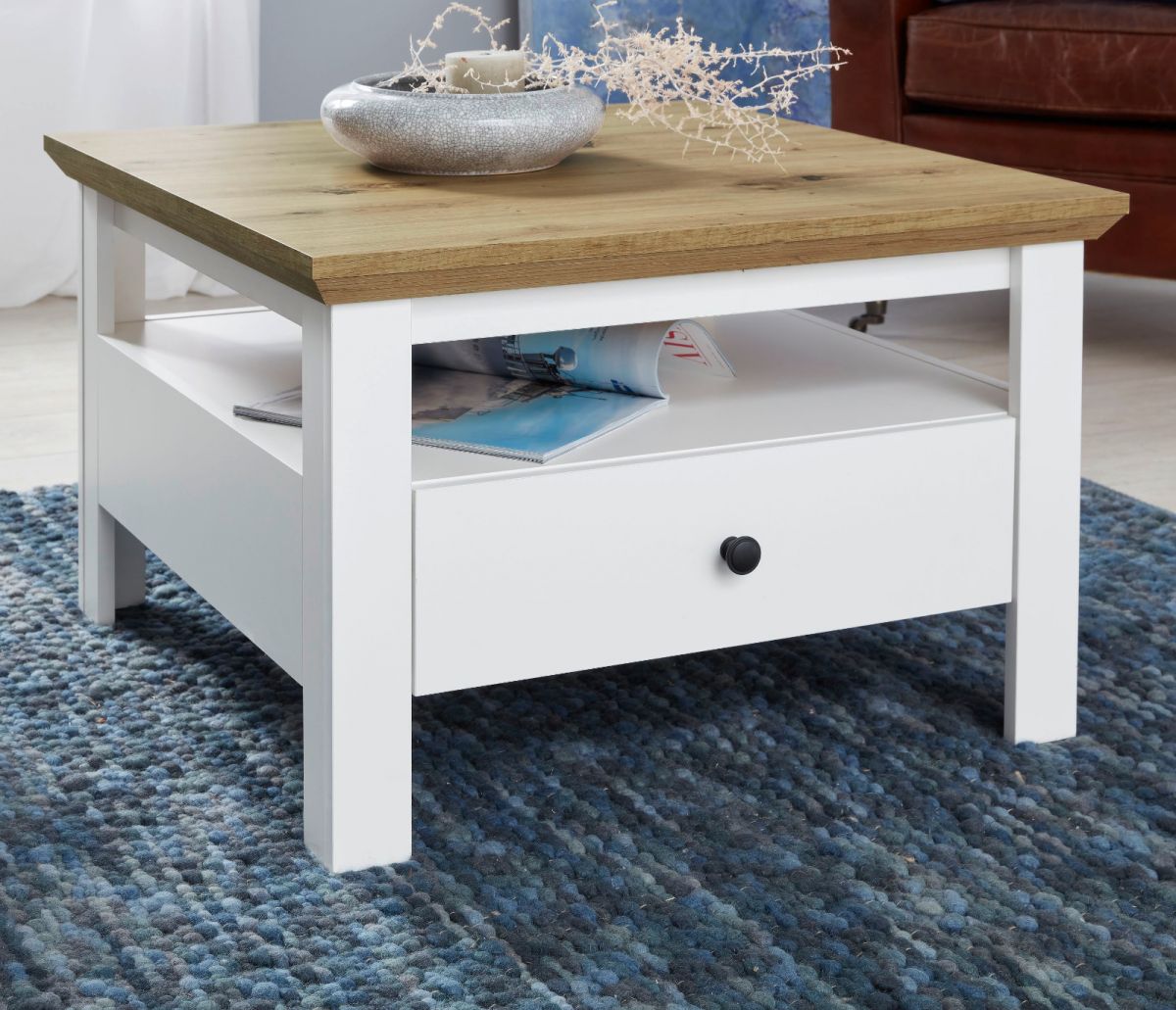 Couchtisch Universal weiß und Eiche Artisan quadratisch 70 x 70 cm