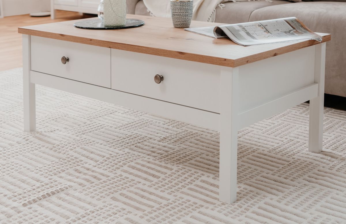 Couchtisch Vestland weiß und Eiche 110 x 55 cm