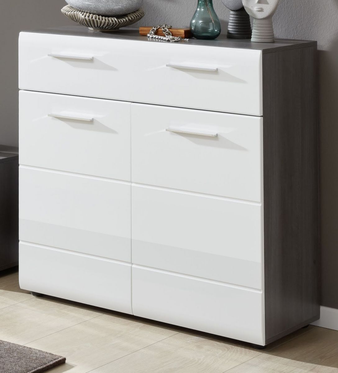 Schuhkommode Line Hochglanz weiß Sardegna grau 80 cm