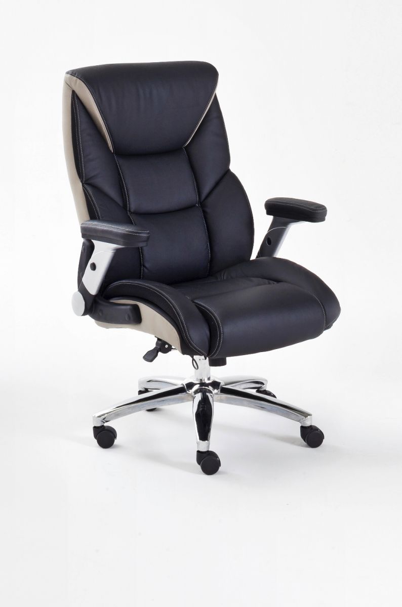 Bürostuhl 'Real Comfort' in Kunstleder schwarz und beige mit Wippmechanik Schreibtischstuhl bis 180 kg