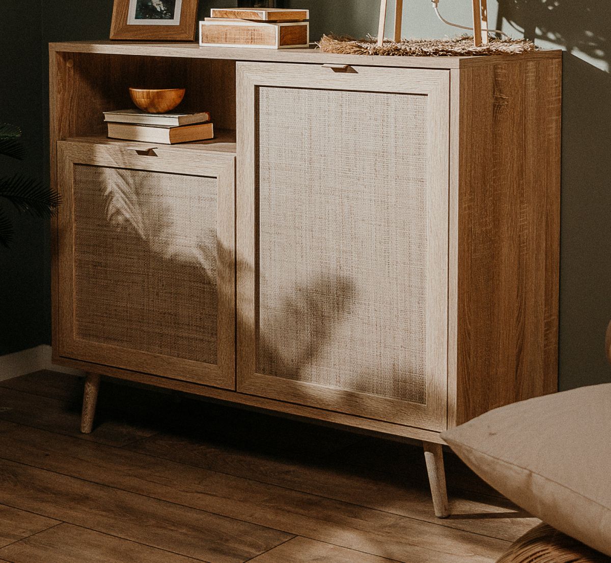 Kommode Niran Sonoma Eiche mit Bast - Dekor 102 cm