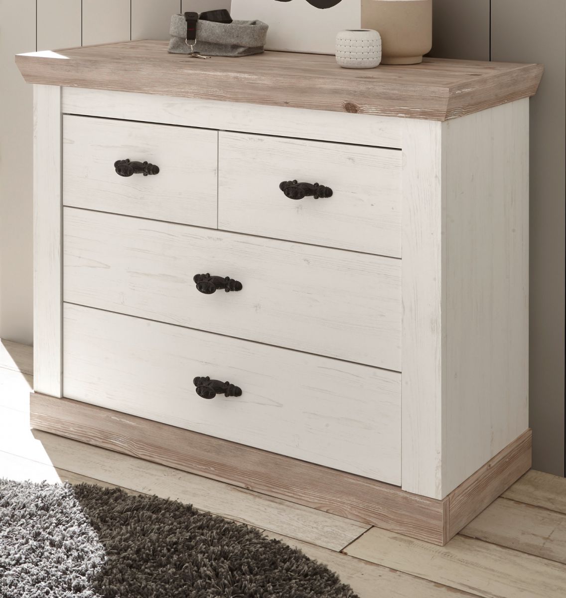 Kommode Rovola in Pinie weiß 107 x 84 cm