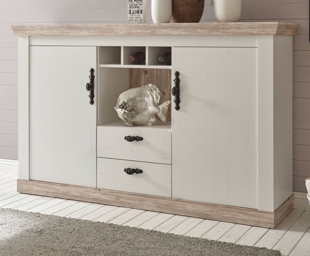 Sideboard Rovola in Pinie weiß Landhaus 168 x 104 cm
