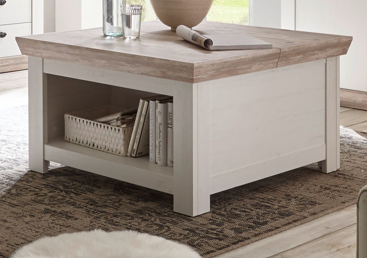 Couchtisch Rovola in Pinie weiß Landhaus 86 x 86 cm