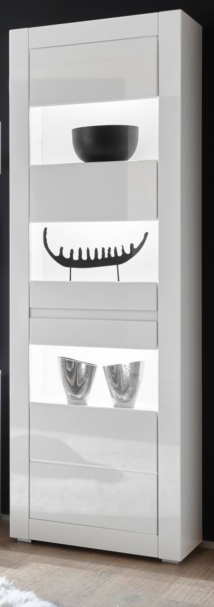 Vitrine Nobile in Hochglanz weiß / Stone Design grau 66 x 198 cm
