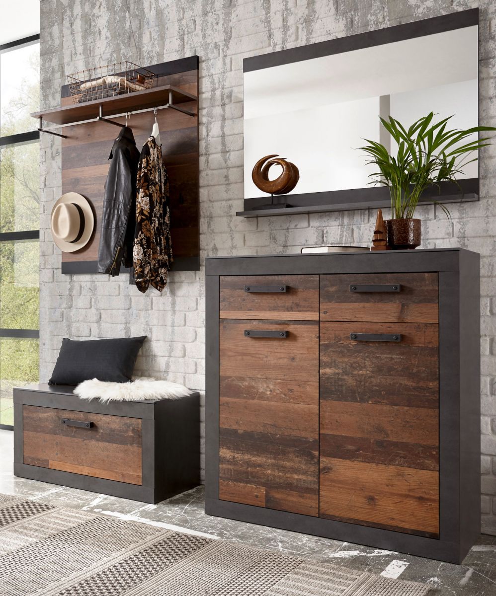 Garderobe Ward in Used Wood Shabby und Matera grau Set 4-teilig 192 x 200 cm