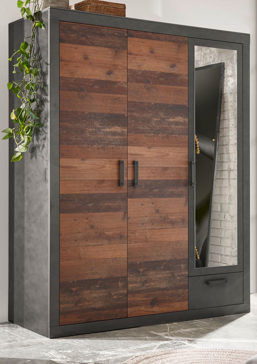 Kleiderschrank Ward in Used Wood Shabby und Matera grau 150 x 201 cm