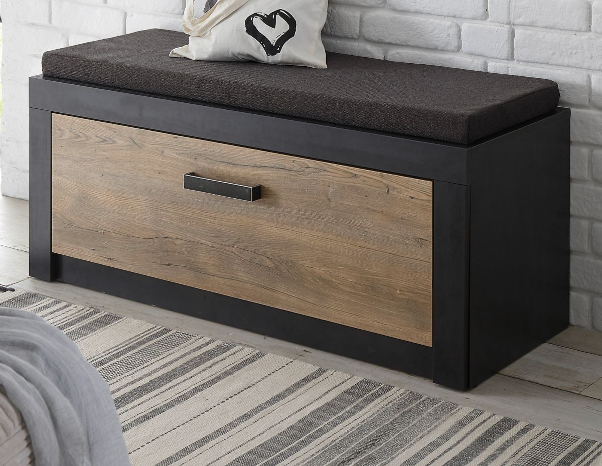 Garderobe Sitzbank Beveren in Kastanie und Fresco grau 107 x 43 cm