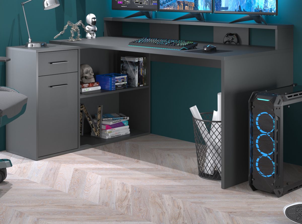 Schreibtisch Gamer in anthrazit matt Eckschreibtisch 160 - 200 x 92 cm