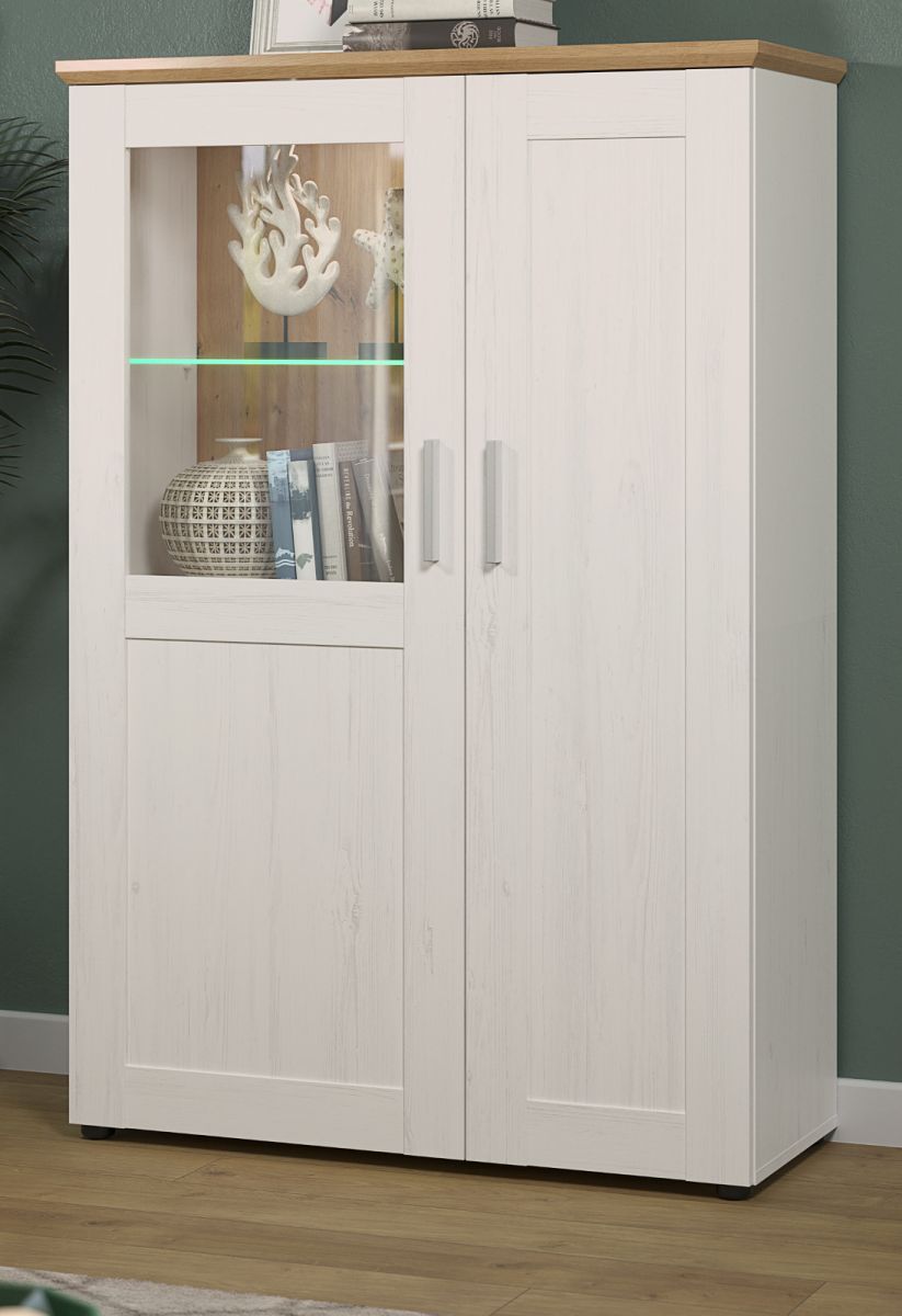 Vitrine Shade in Andersen Pinie weiß und Eiche Artisan Landhaus 95 x 140 cm