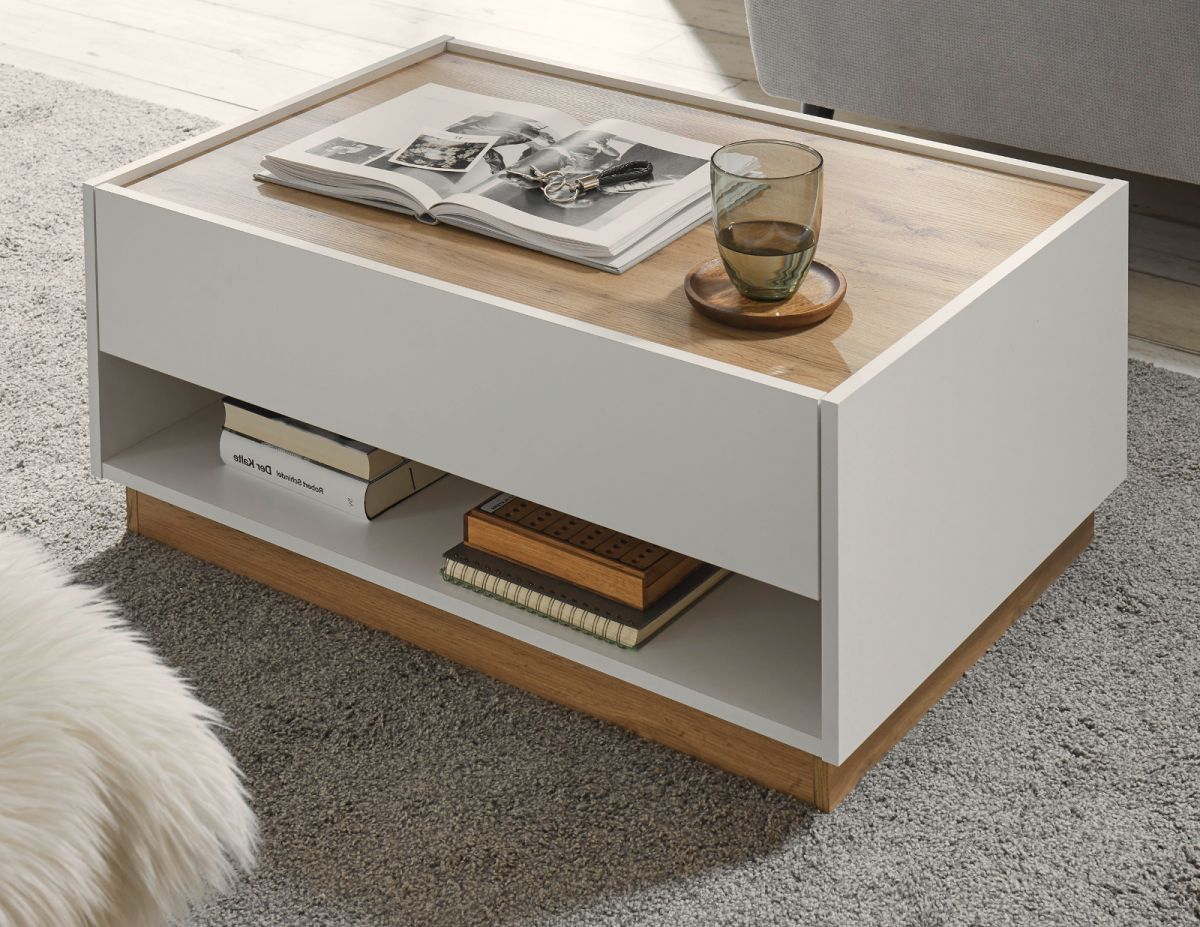 Couchtisch Center in weiß und Eiche Wotan 90 x 60 cm