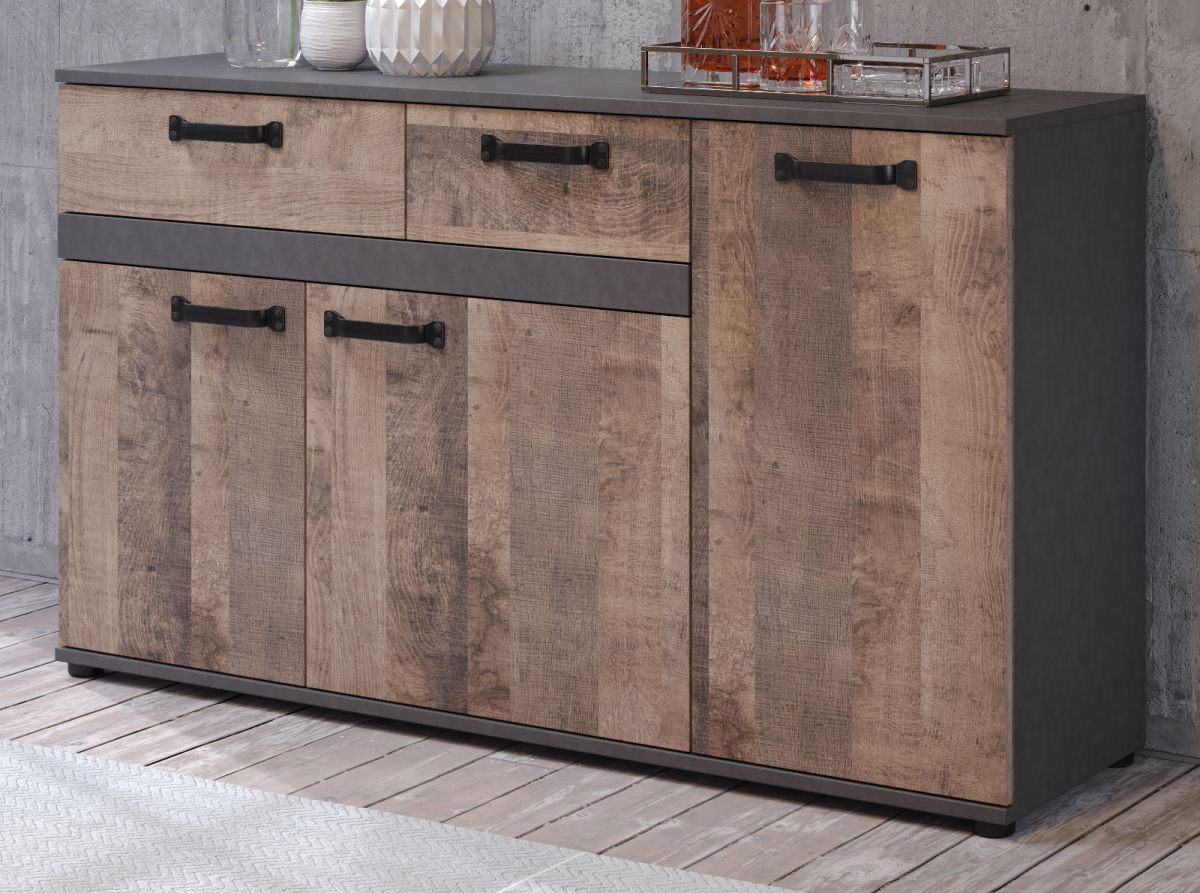 Sideboard Stripe in Eiche Tabak und Matera grau 142 x 83 cm