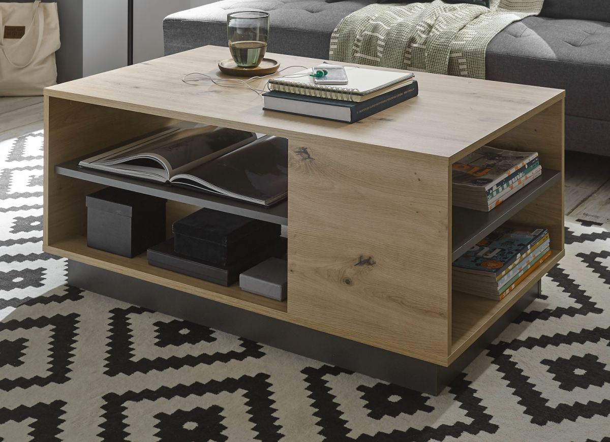 Couchtisch Louna in Eiche Artisan und Graphit grau 100 x 60 cm