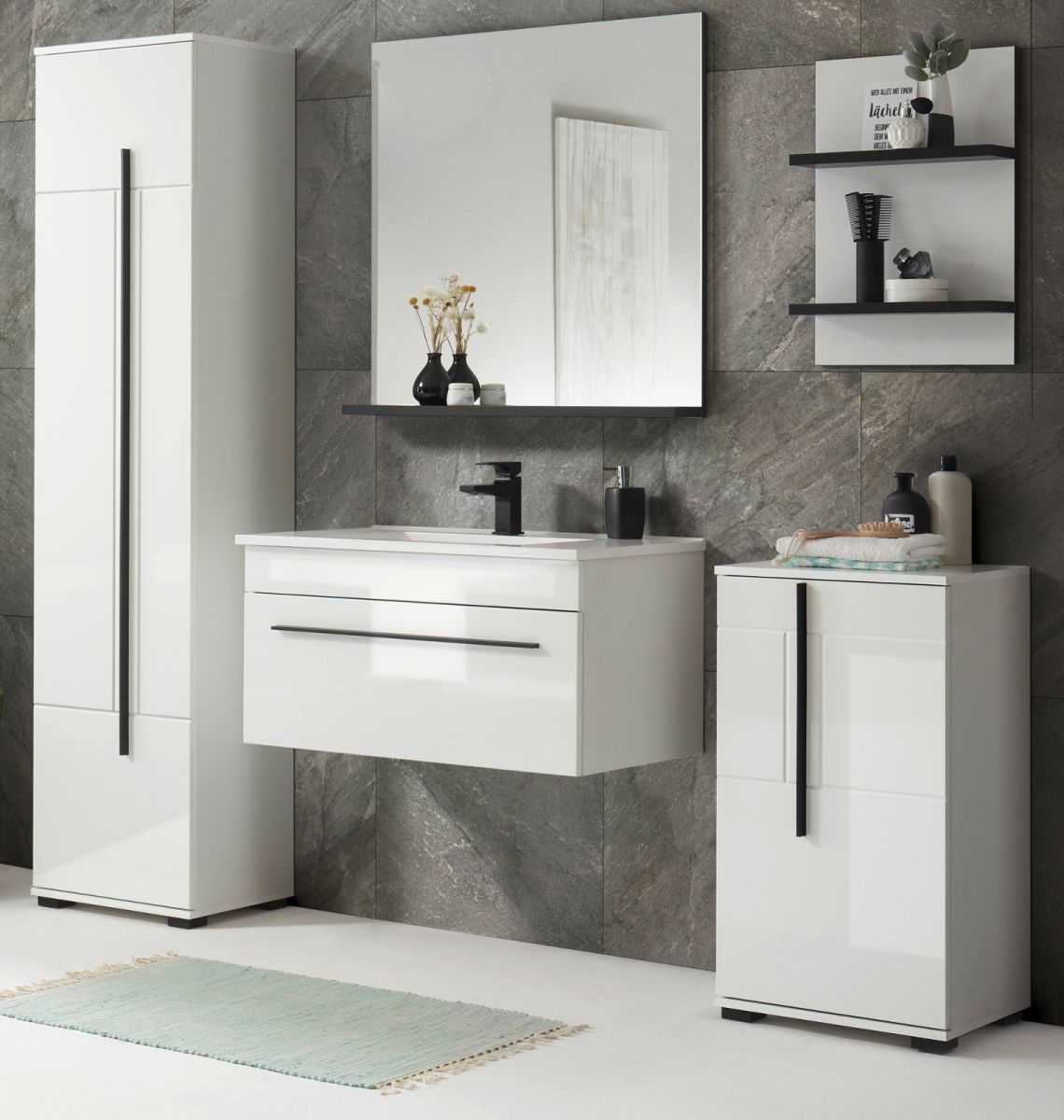 Badmöbel Set 6-teilig Design-D in Hochglanz weiß 190 x 200 cm