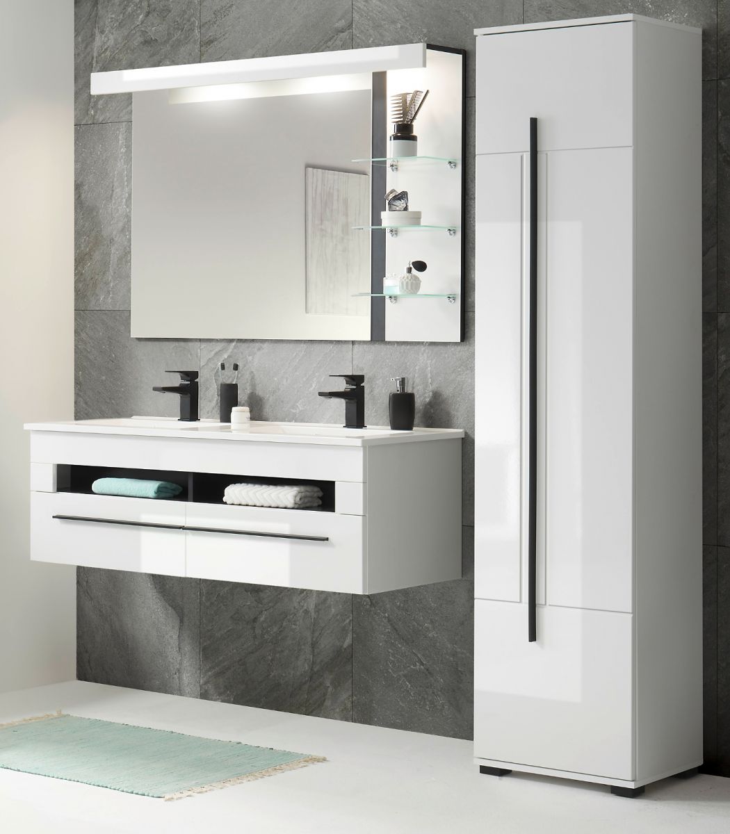 Badmöbel Set 4-teilig Design-D in Hochglanz weiß 175 x 200 cm
