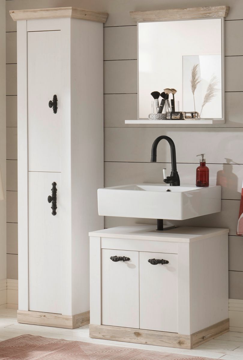 Badmöbel Set 3-teilig Rovola in Pinie weiß Landhaus 122 x 200 cm