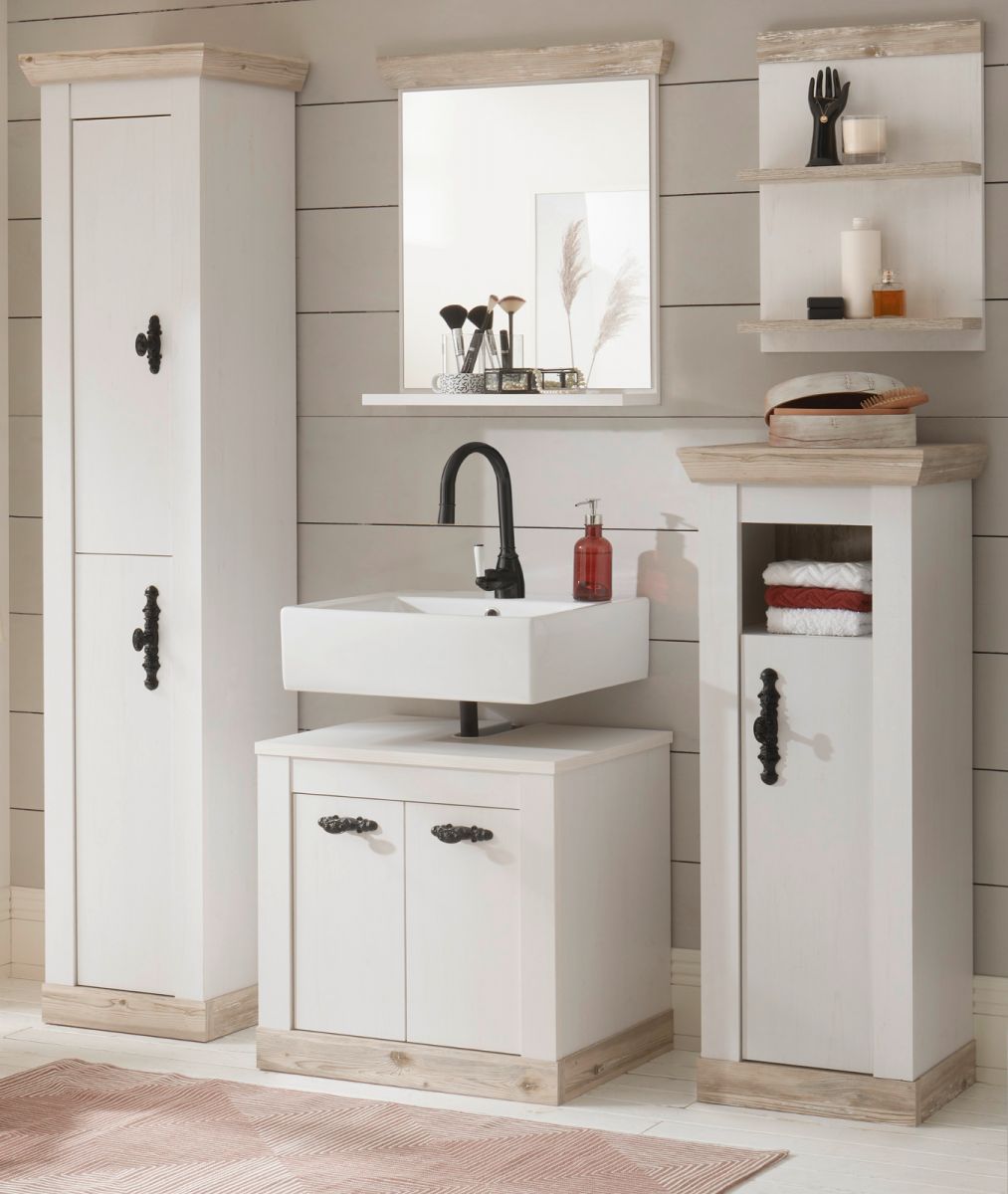 Badmöbel Set 5-teilig Rovola in Pinie weiß Landhaus 184 x 200 cm