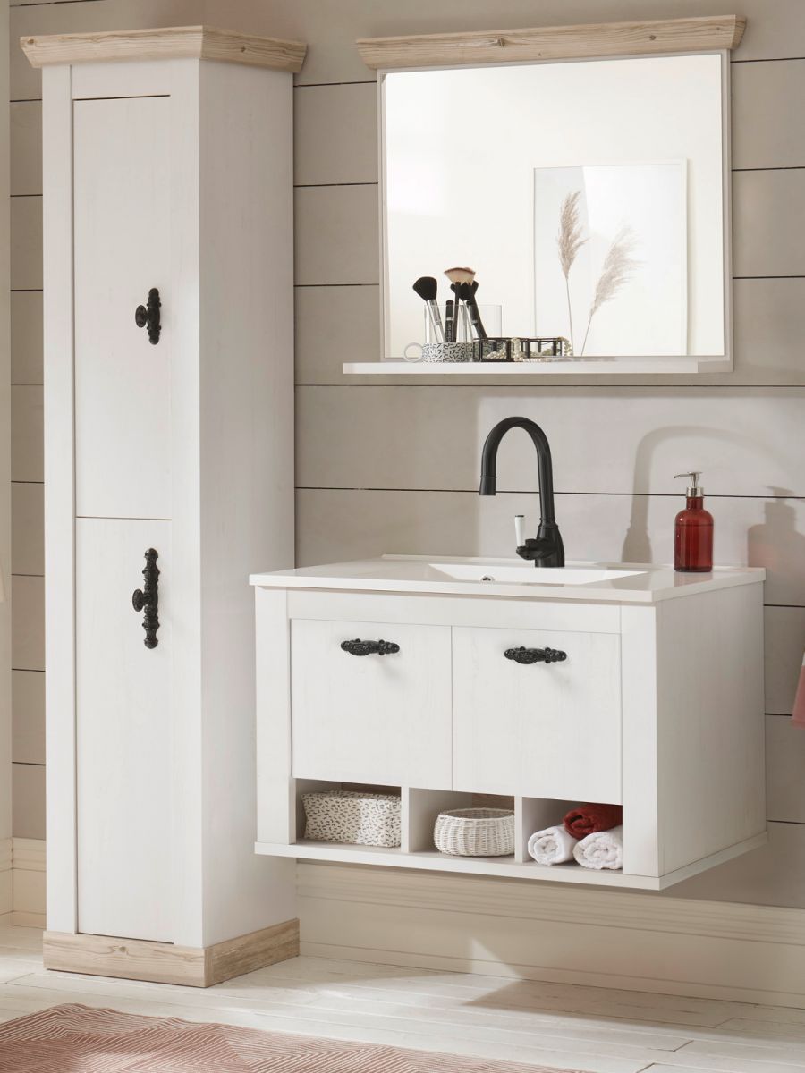 Badmöbel Set 4-teilig Rovola in Pinie weiß Landhaus 143 x 200 cm