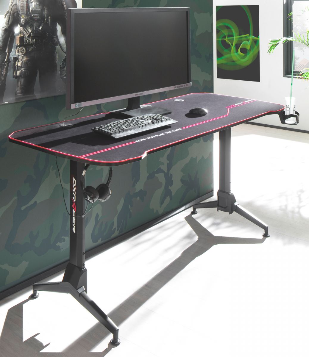 Gamingtisch 'DX-Racer' in schwarz Computertisch 159 x 73 cm Gaming Desk höhenverstellbar
