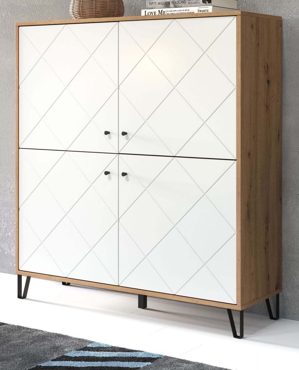Highboard Touch in weiß matt und Eiche Artisan 123 x 136 cm
