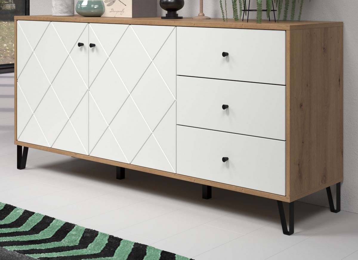 Sideboard Touch in weiß matt und Eiche Artisan 183 cm