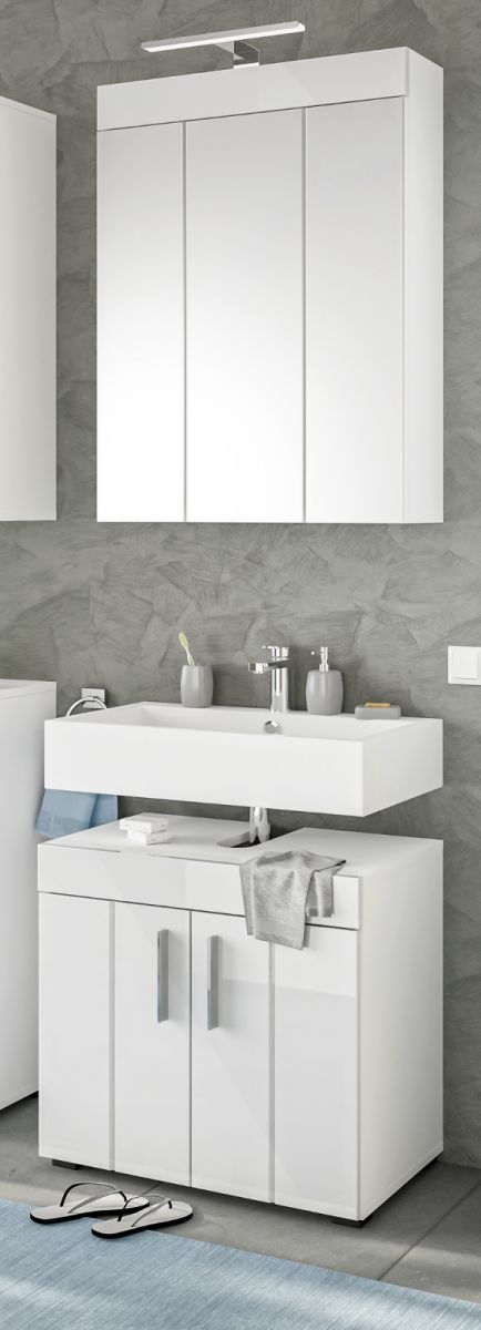 Badmöbel Set 'Snow' in weiß Hochglanz Badkombination 2-teilig mit Waschbeckenunterschrank und Spiegelschrank