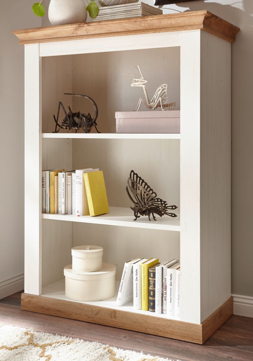 Regal Hemsby in weiß Pinie / Eiche Landhaus 102 x 139 cm