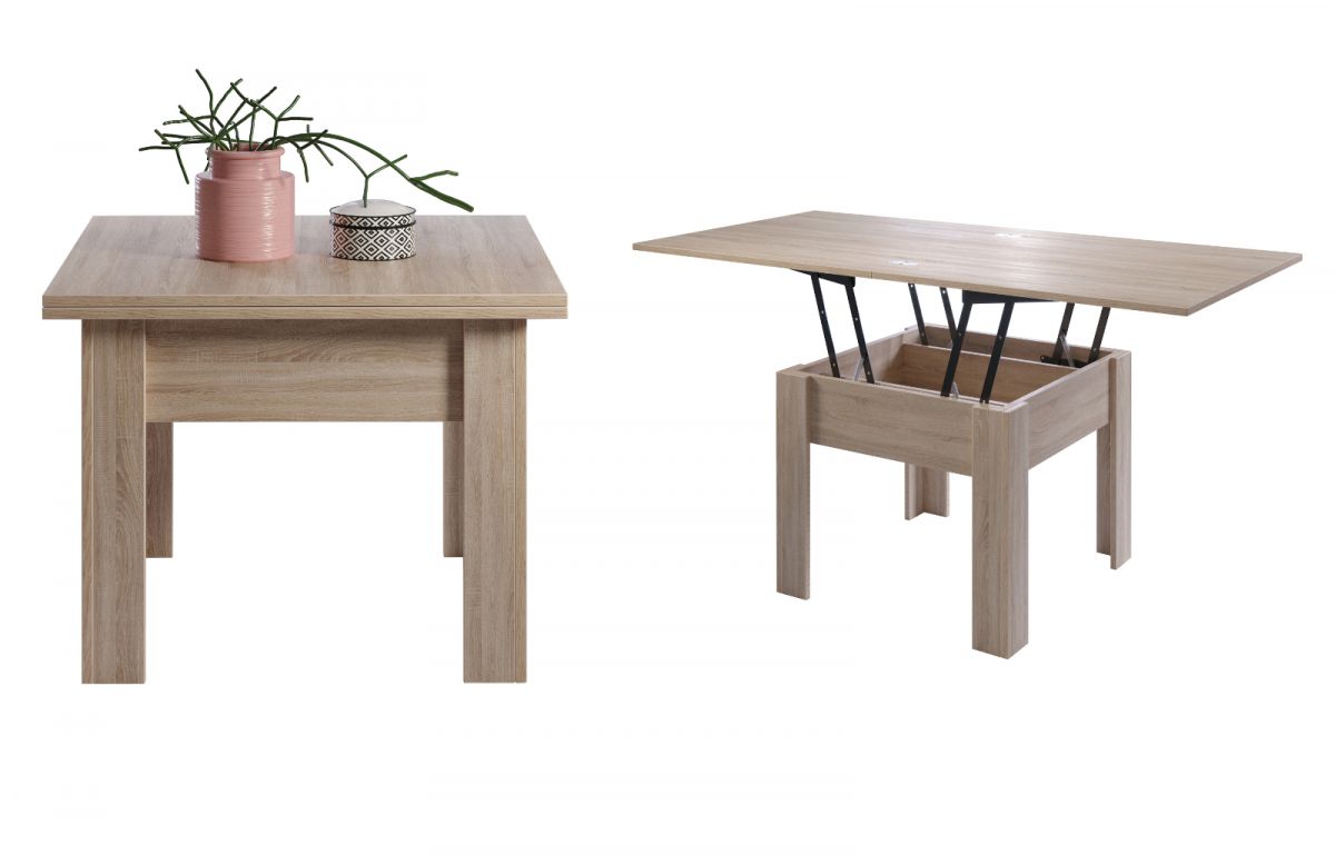 Couchtisch / Esstisch 'Flipp' Eiche Sonoma Tisch höhenverstellbar Tischplatte ausziehbar 70 - 140 cm